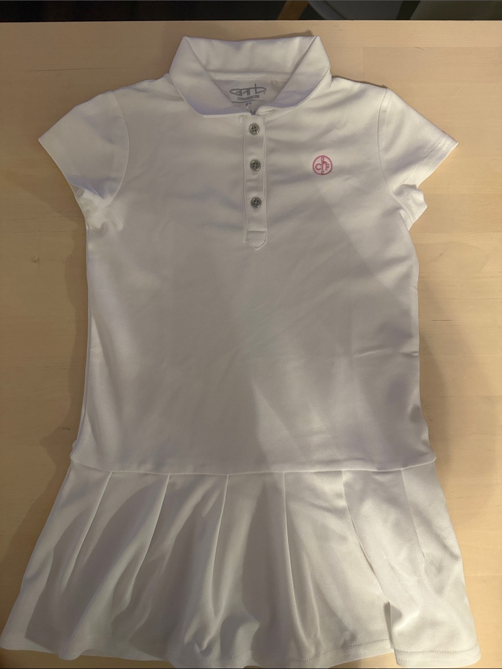 Girls' White Polo Dress with Pink Logo - Sporty Casual